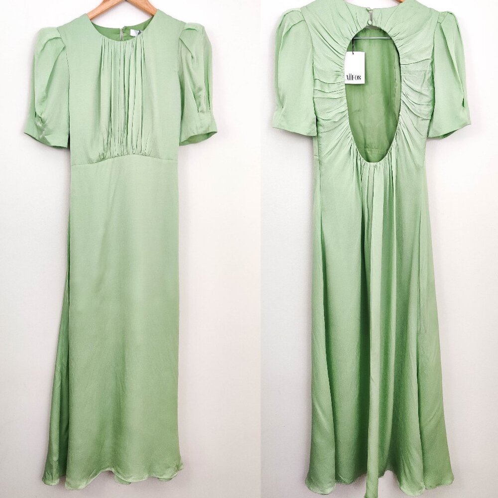 Aiifos Short Sleeve Keyhole Back Maxi Dress in Green Medium